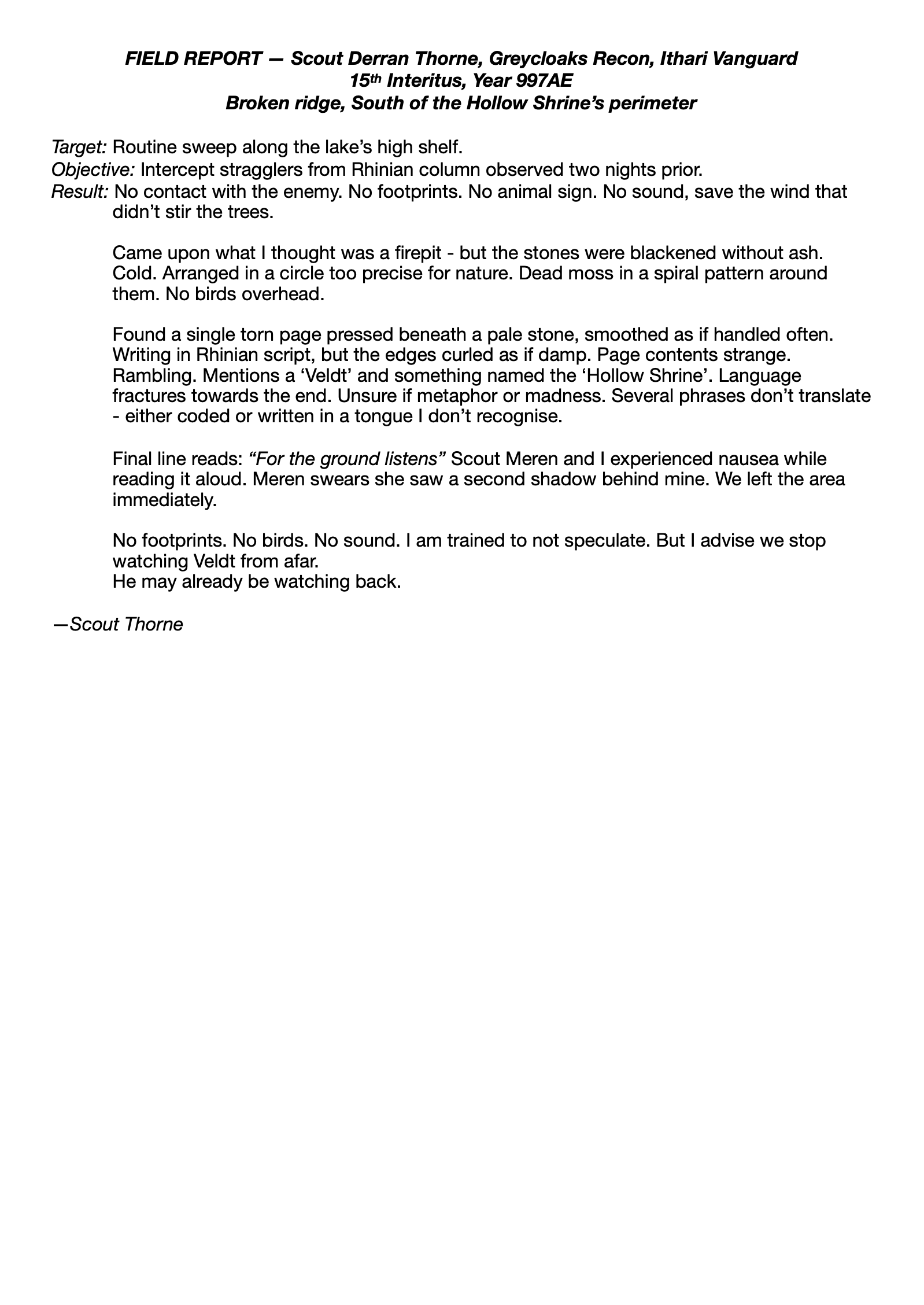 Field Report Hollow Shrine